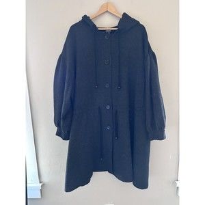 DKNY Womens Oversized Hooded Pea Coat Size Large Gray Wool Cashmere Blend Jacket